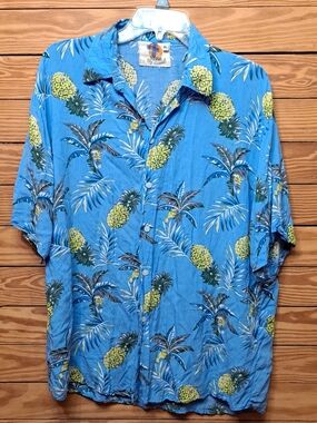 Blue Pineapple Print Men’s Hawaiian Shirt Size XL Up Hawaii Luau